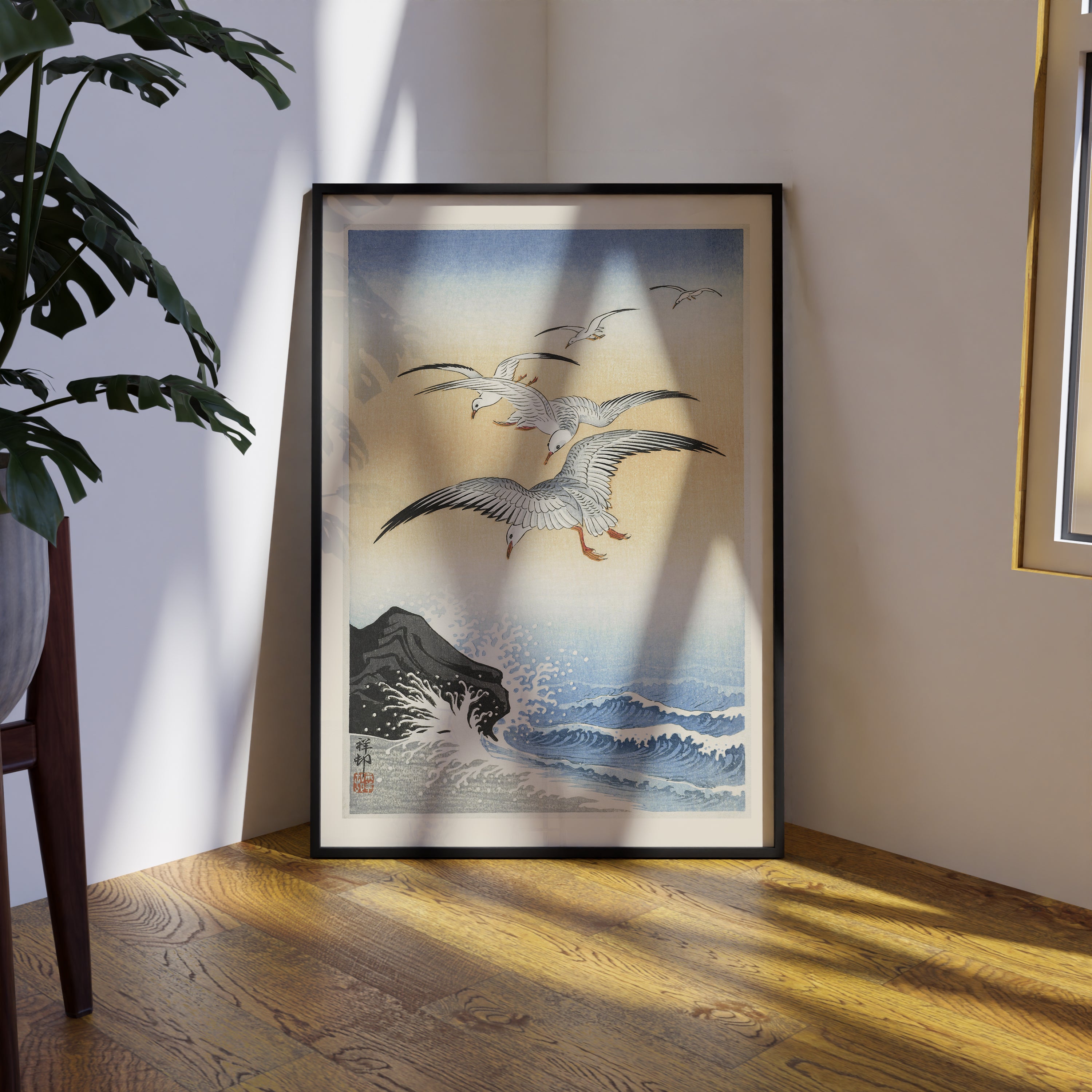 Ohara Koson - Five Seagulls Above Turbulent Sea