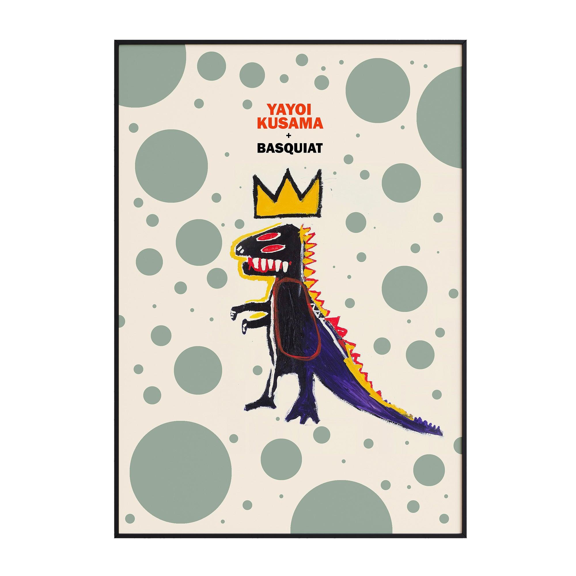 Basquiat & Kusama - Green Dotted Dinosaur - stravee - Wall Art Print