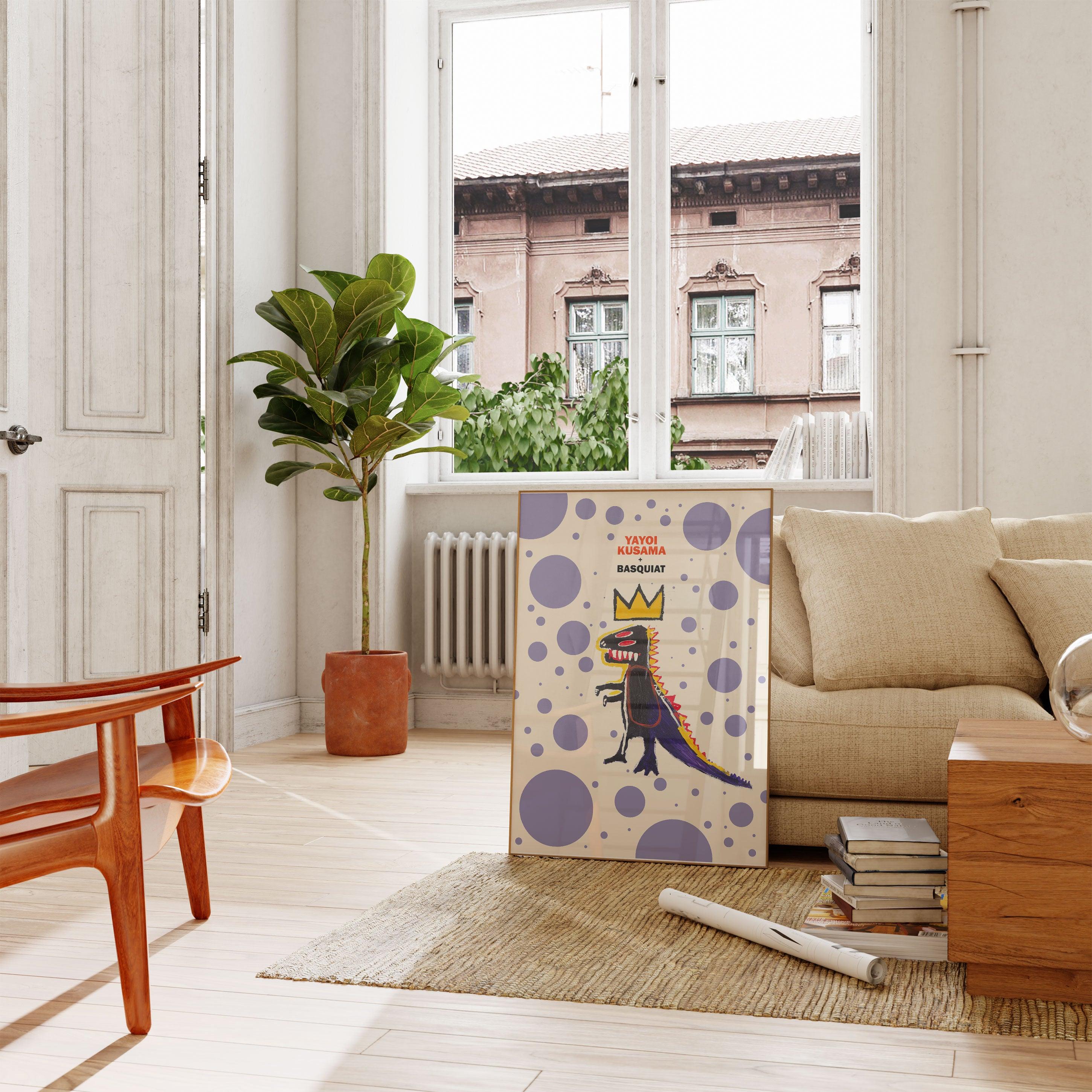 Basquiat & Kusama - Purple Dotted Dinosaur - stravee - Wall Art Print