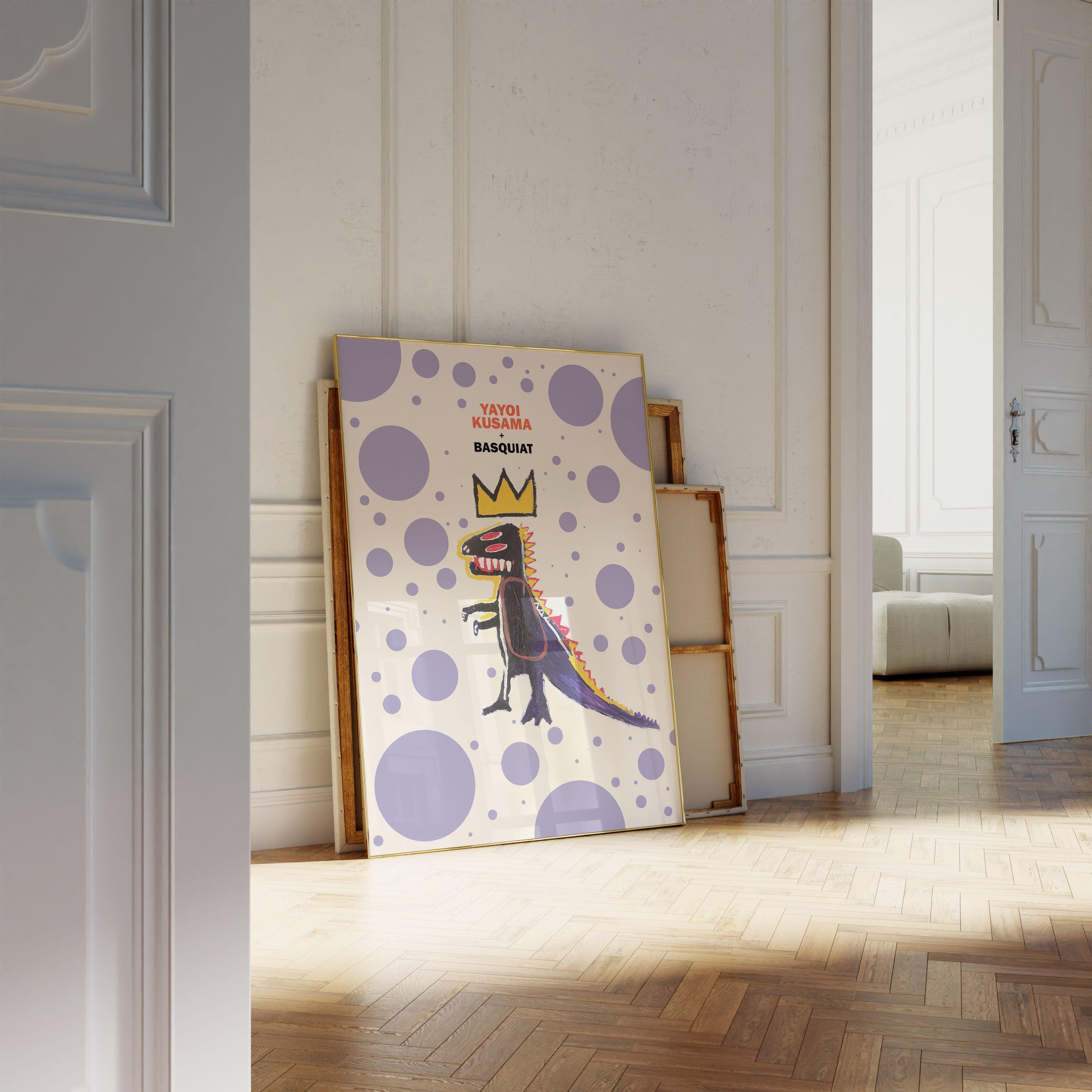 Basquiat & Kusama - Purple Dotted Dinosaur - stravee - Wall Art Print