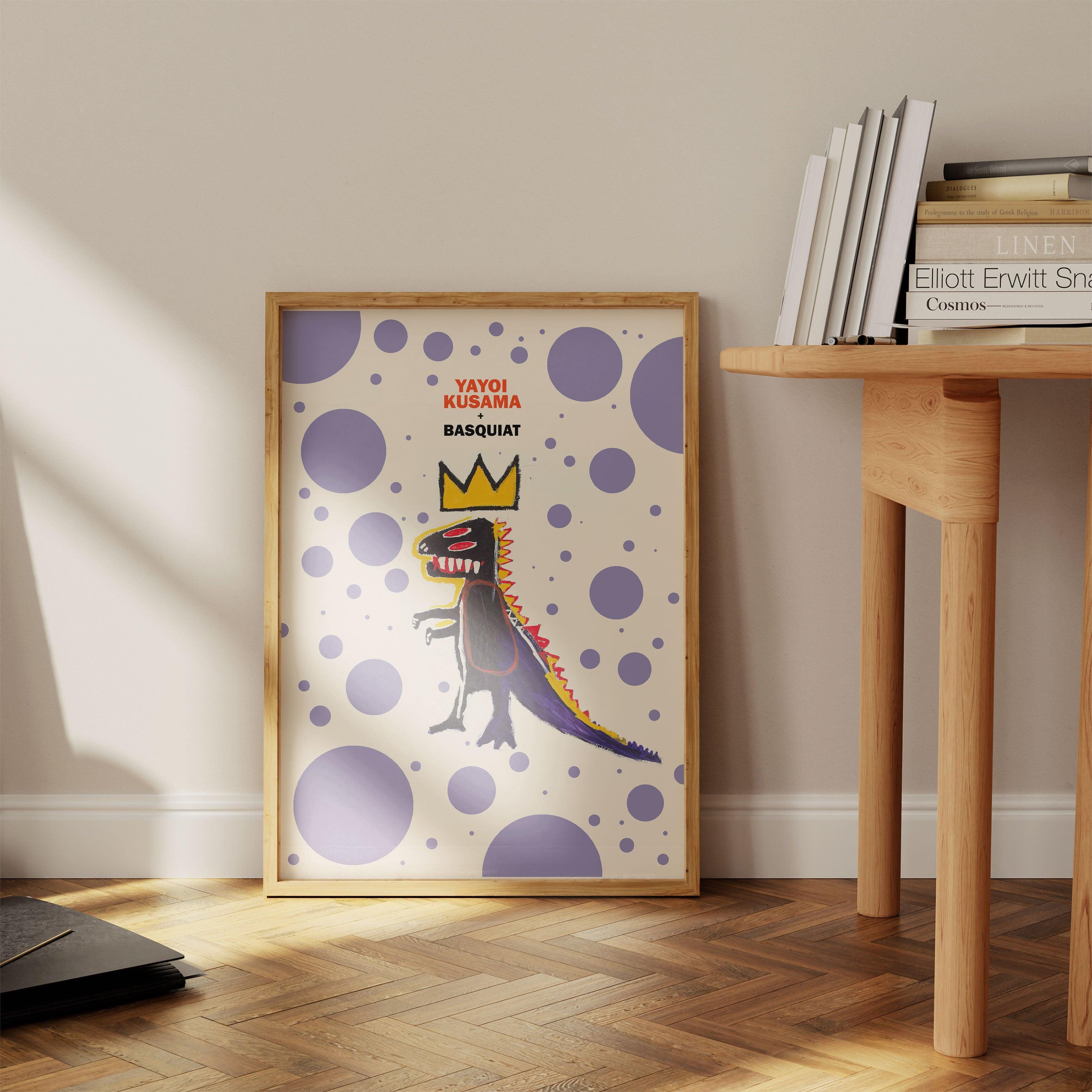 Basquiat & Kusama - Purple Dotted Dinosaur - stravee - Wall Art Print