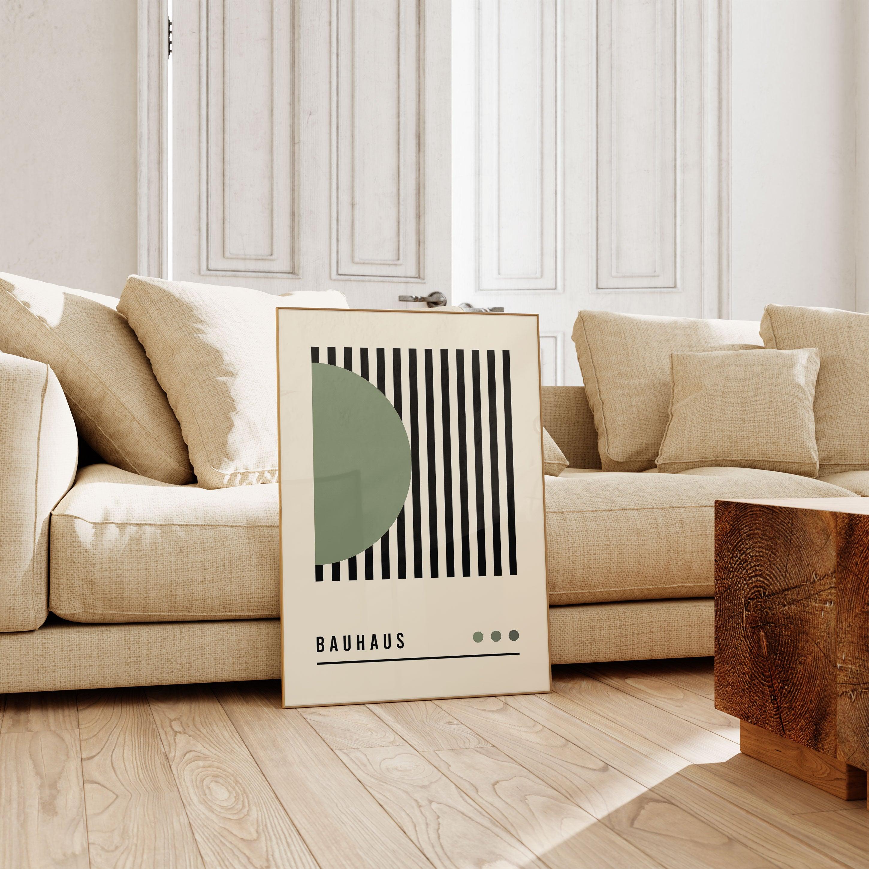 Bauhaus Green Circle With Lines - stravee - Wall Art Print