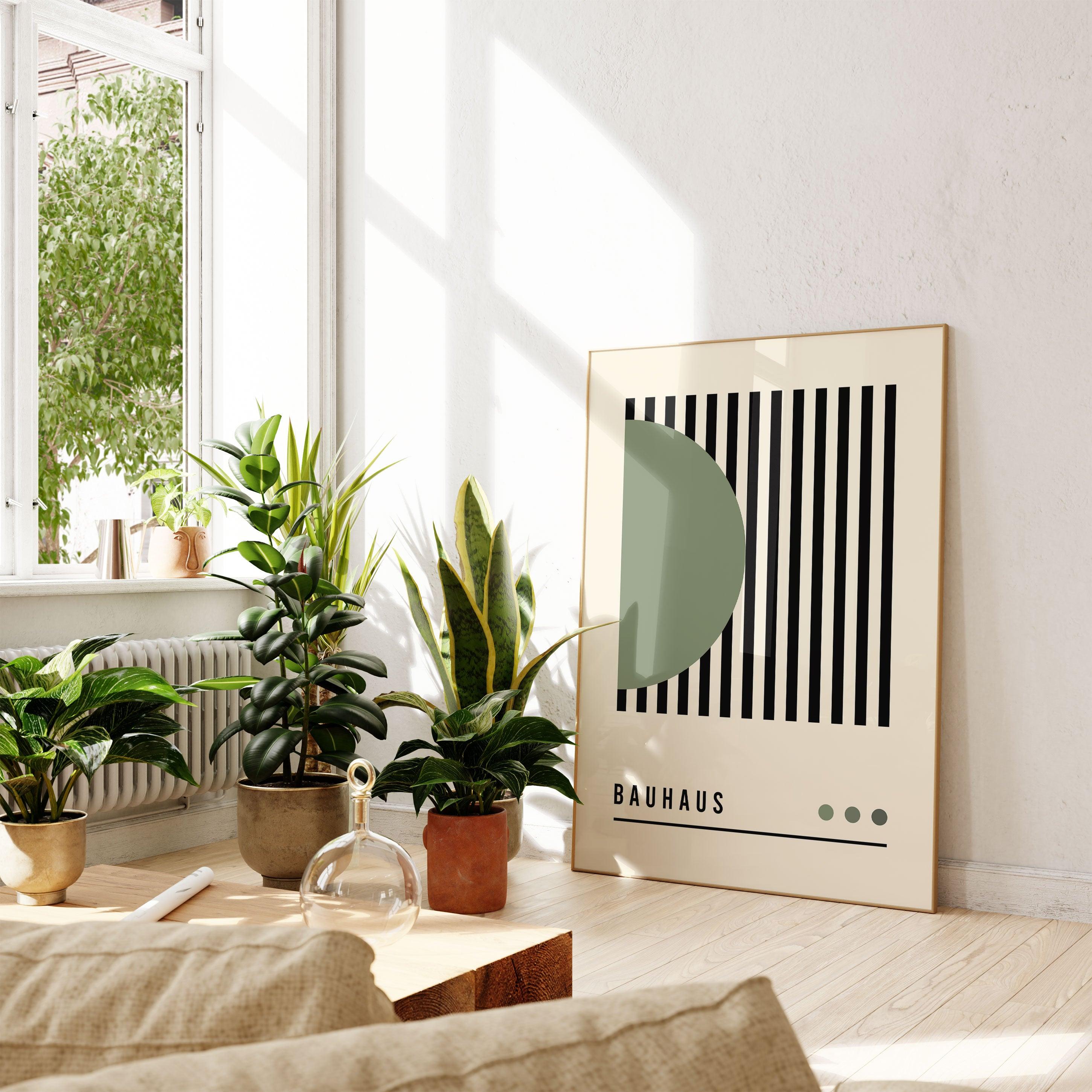 Bauhaus Green Circle With Lines - stravee - Wall Art Print