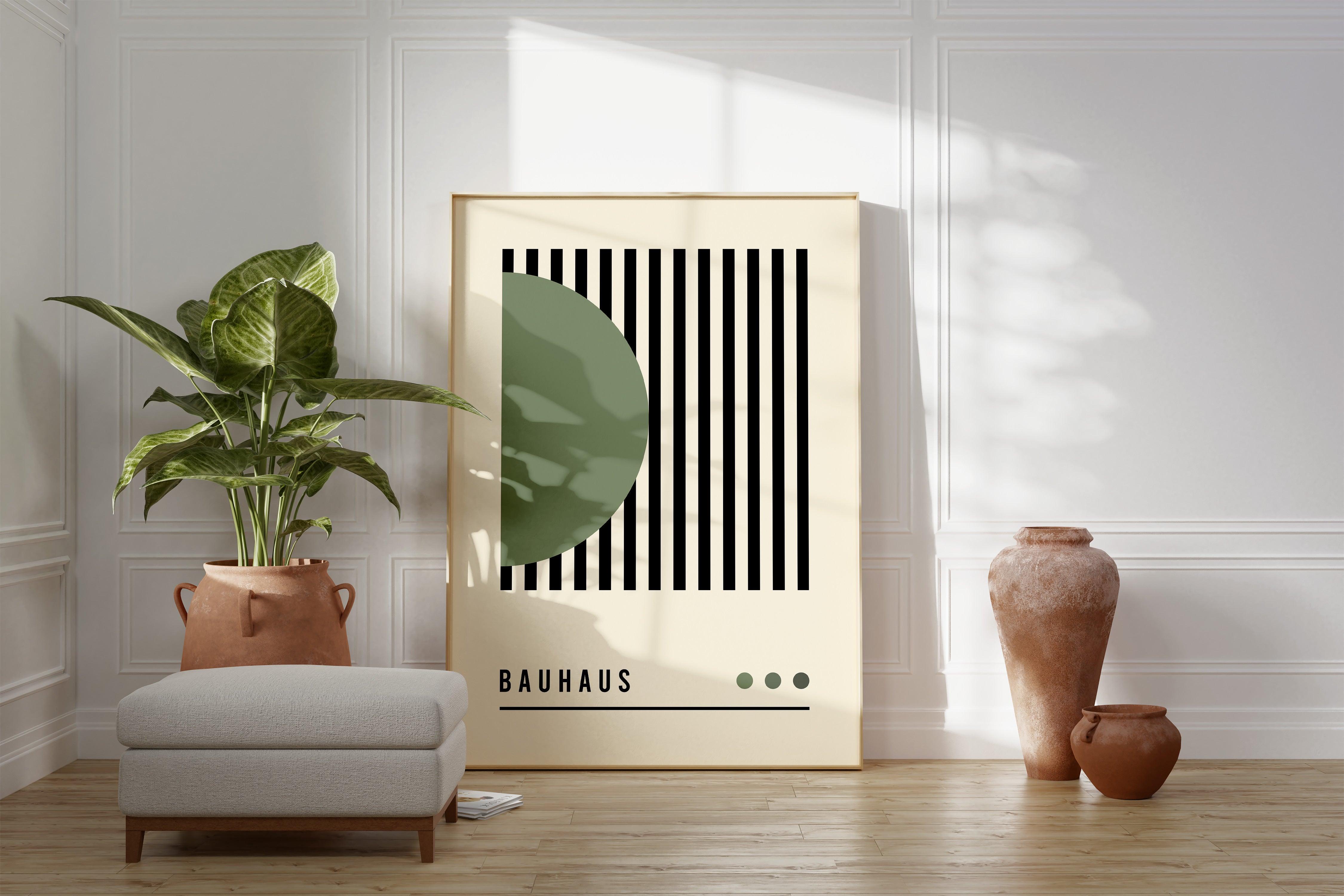 Bauhaus Green Circle With Lines - stravee - Wall Art Print