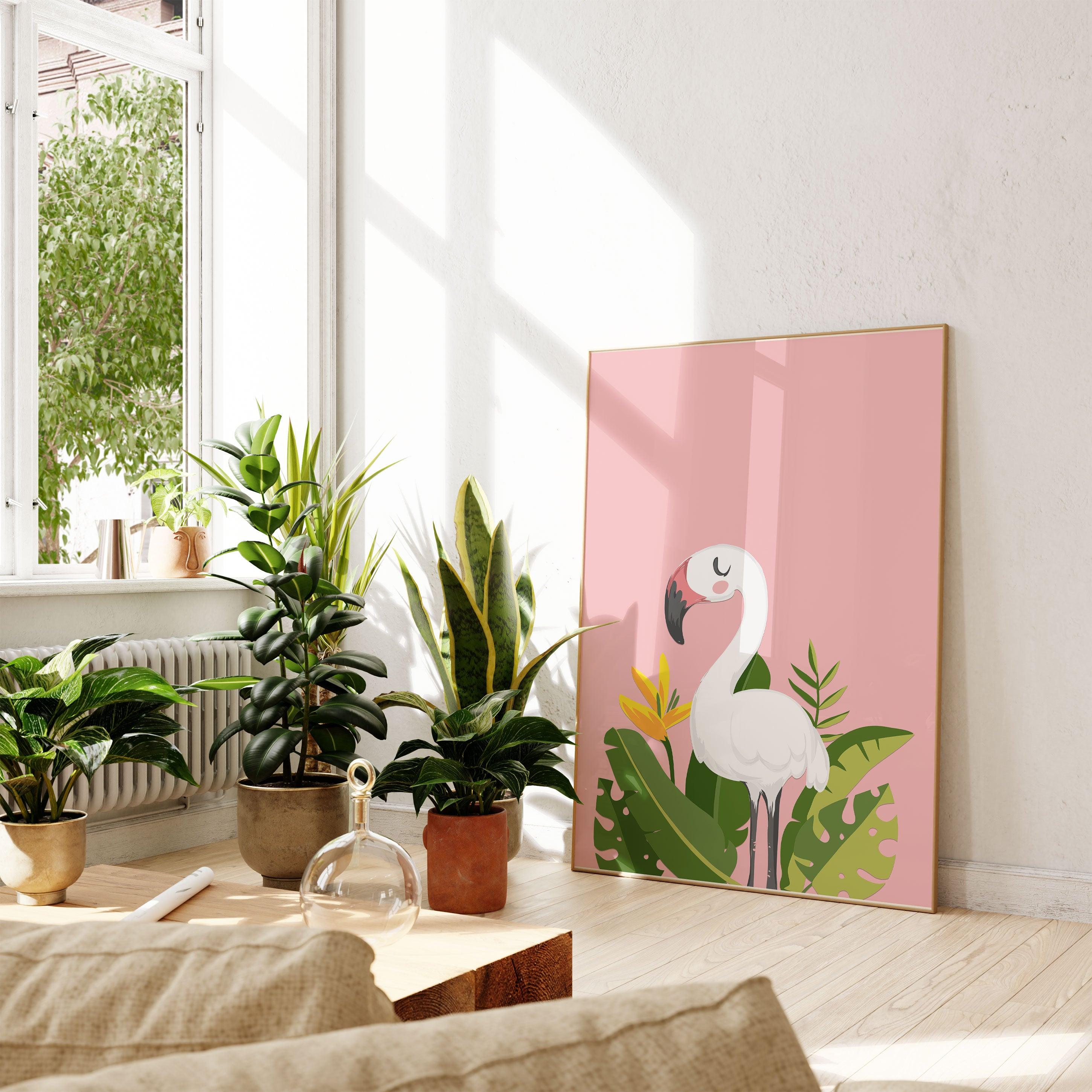Pink Flamingo Illustration - stravee - Wall Art Print