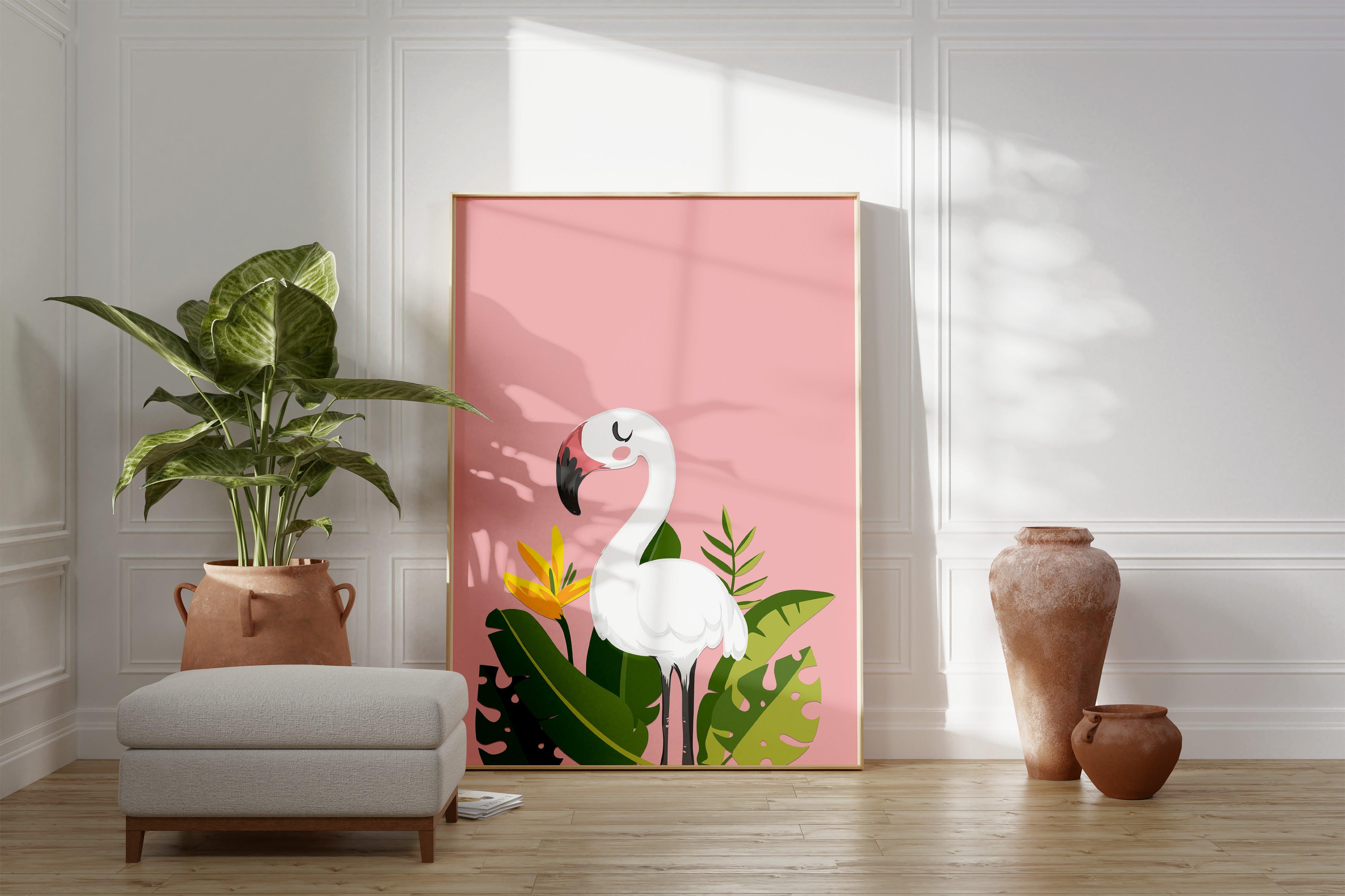 Pink Flamingo Illustration - stravee - Wall Art Print