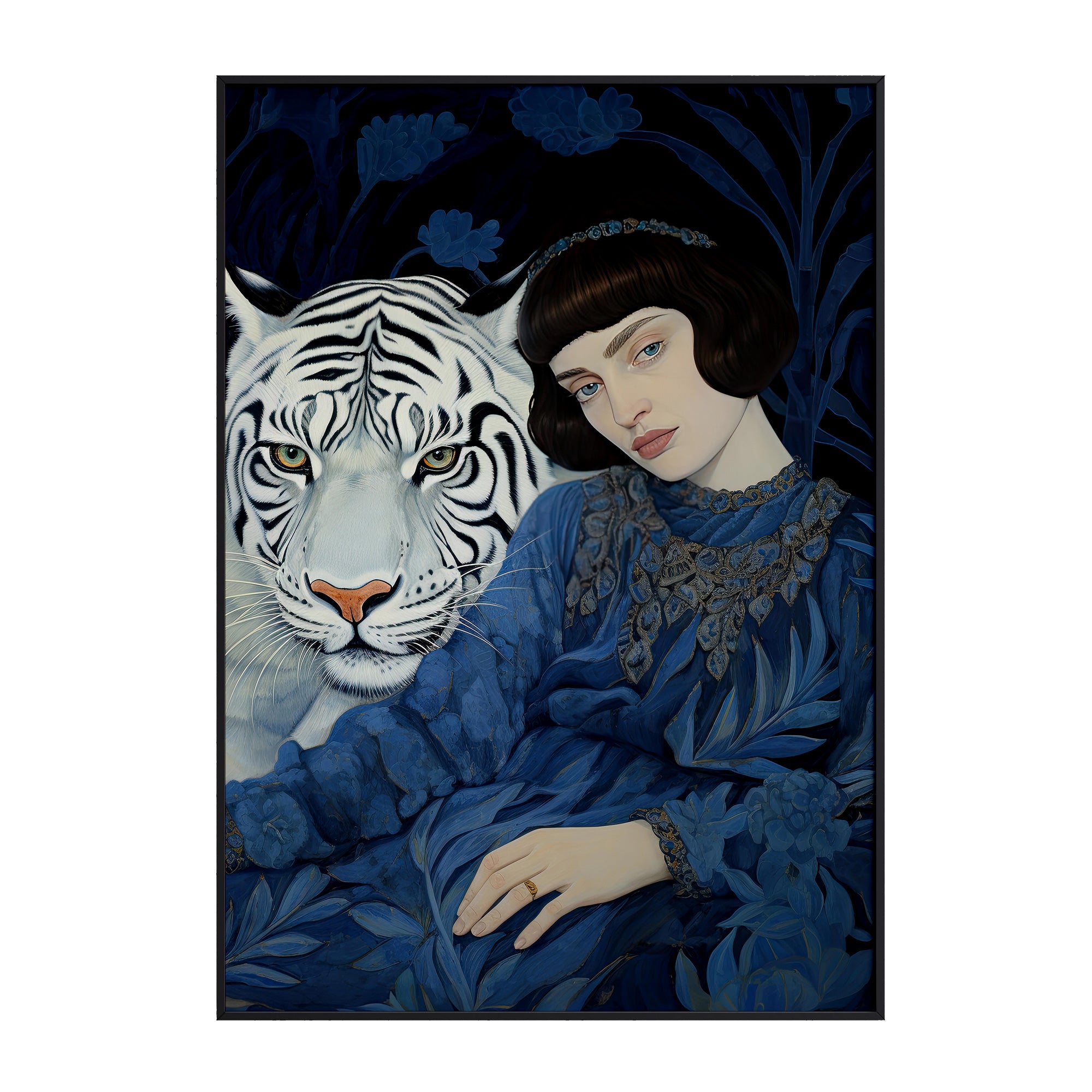 Eclectic Woman with Her Tiger In Blue