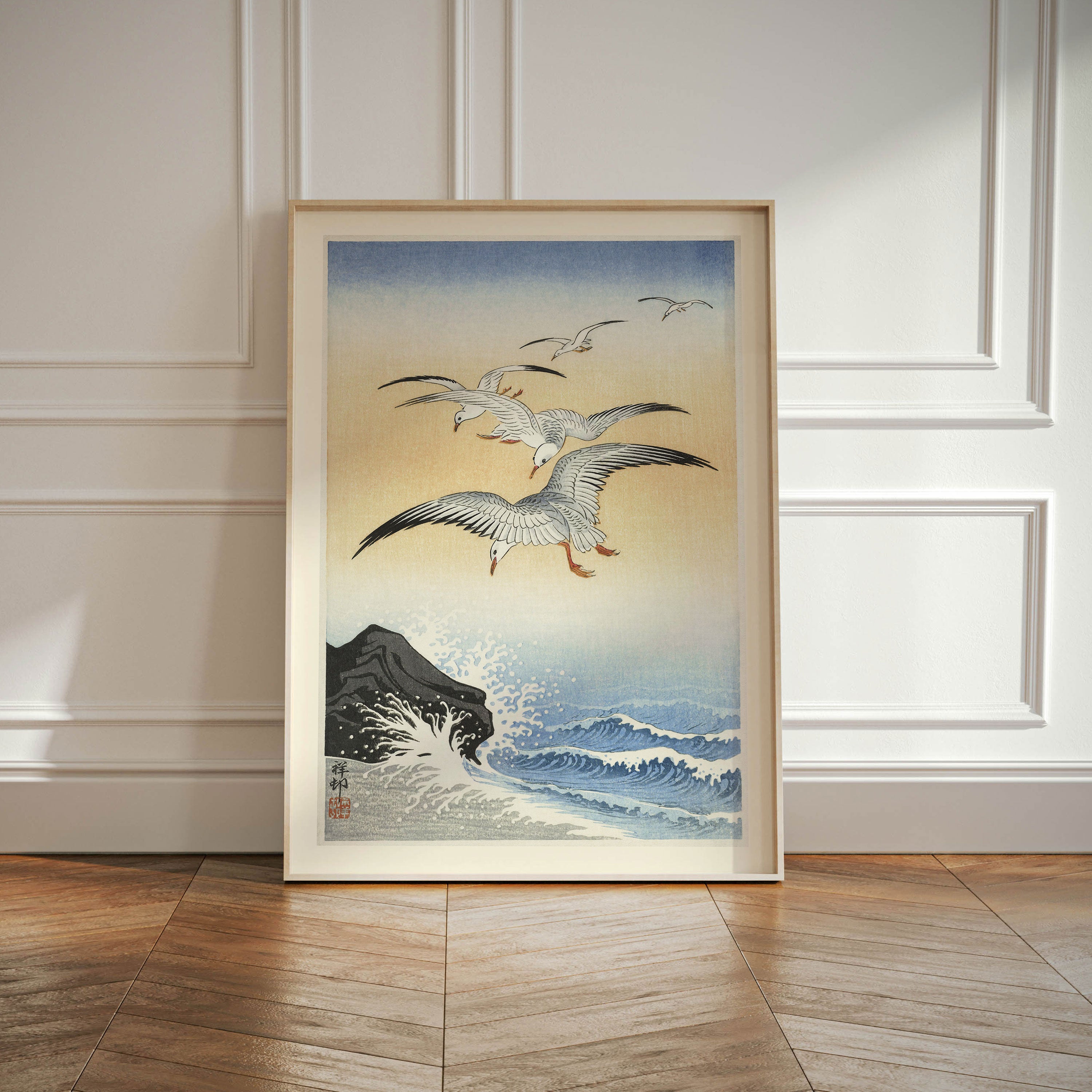 Ohara Koson - Five Seagulls Above Turbulent Sea