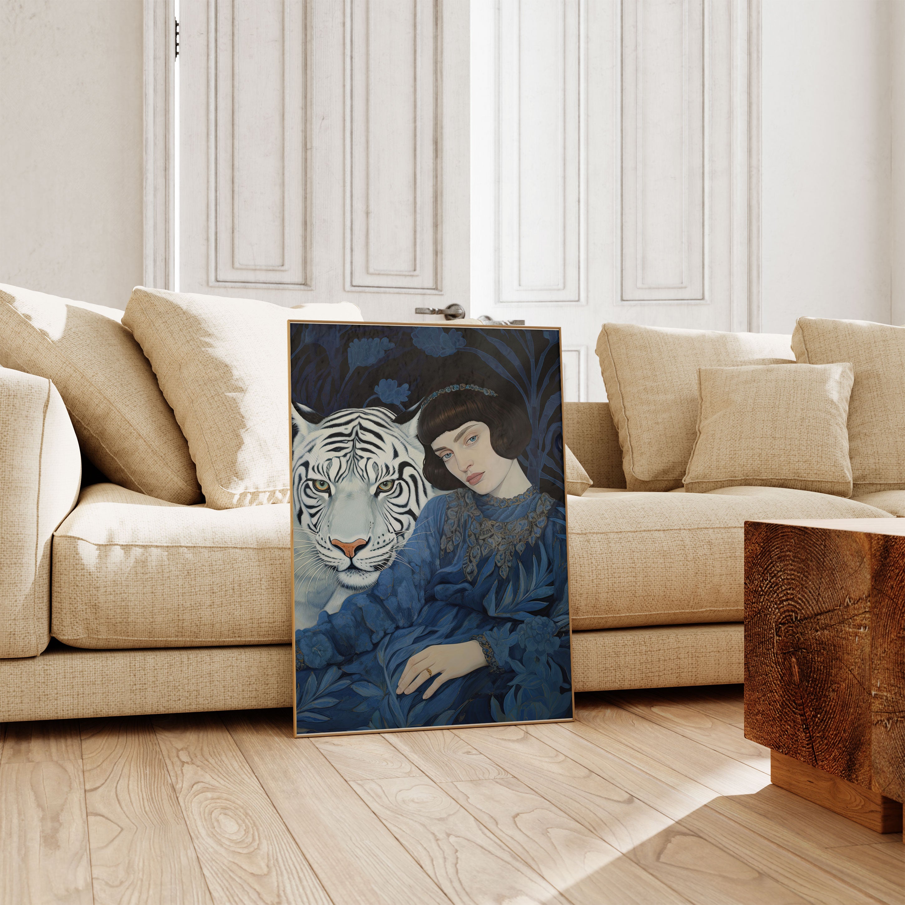 Eclectic Woman with Her Tiger In Blue