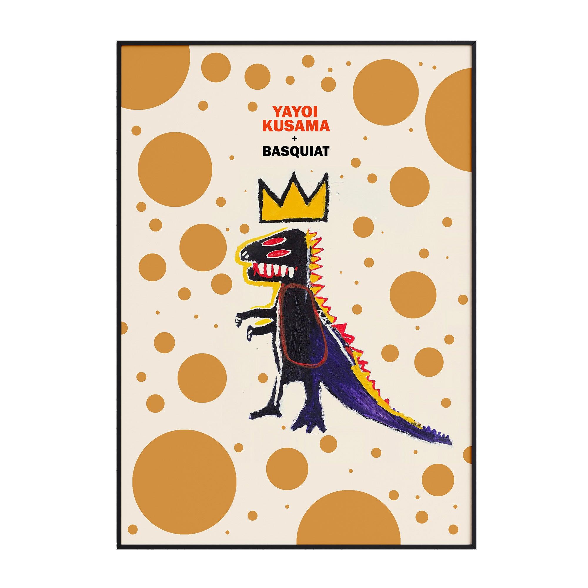Basquiat & Kusama - Mustard Dotted Dinosaur - stravee - Wall Art Print