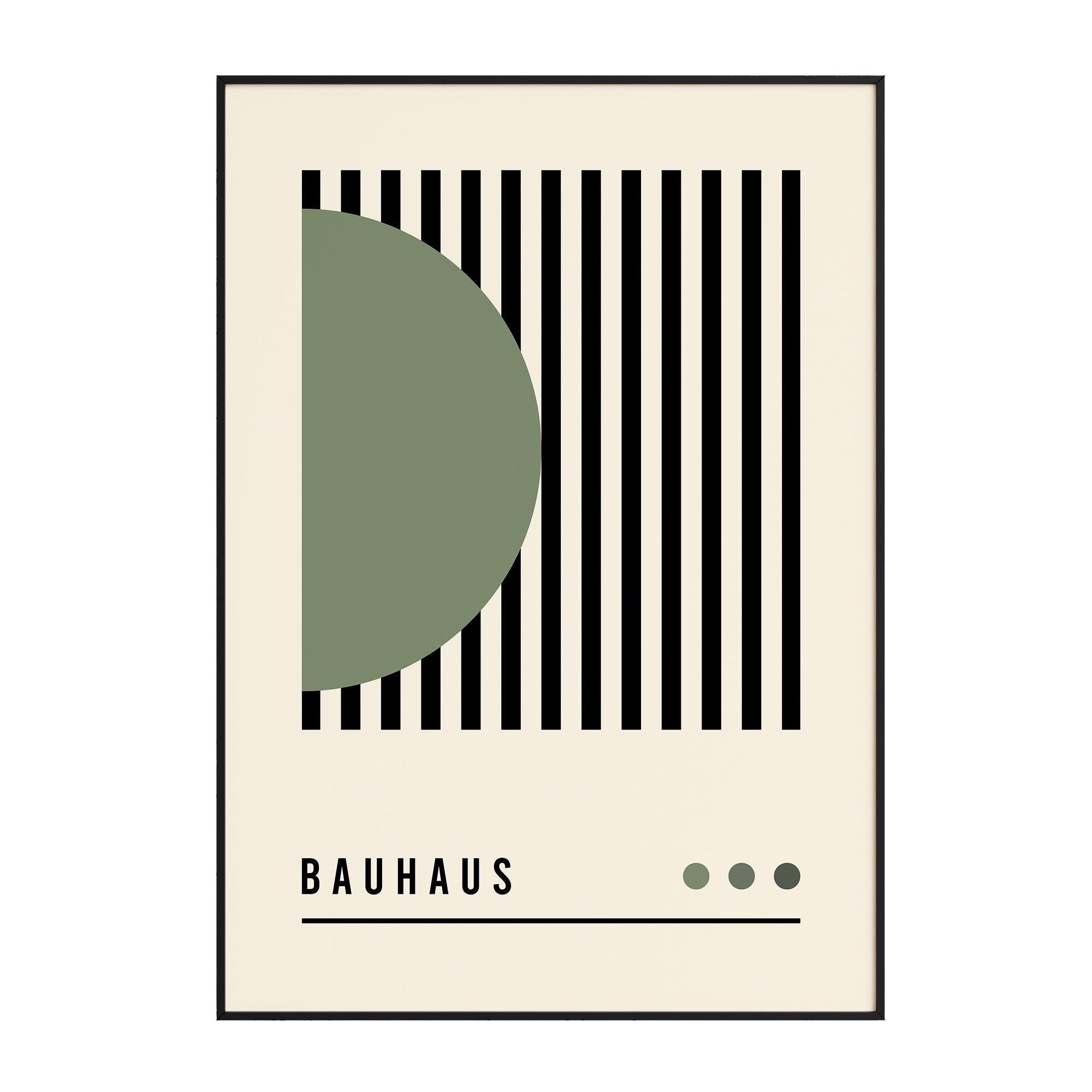 Bauhaus Green Circle With Lines - stravee - Wall Art Print