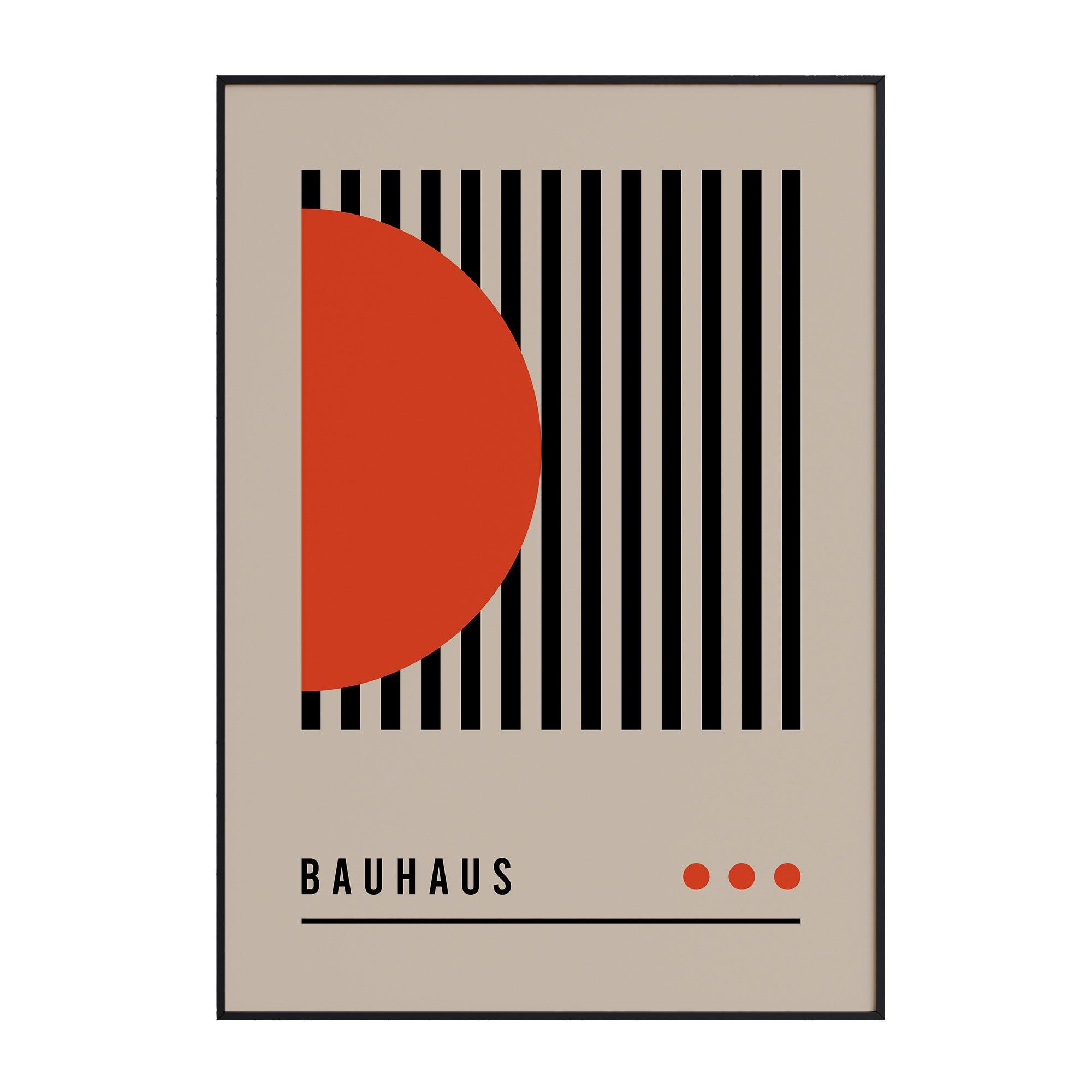 Bauhaus Orange Circle With Lines - stravee - Wall Art Print