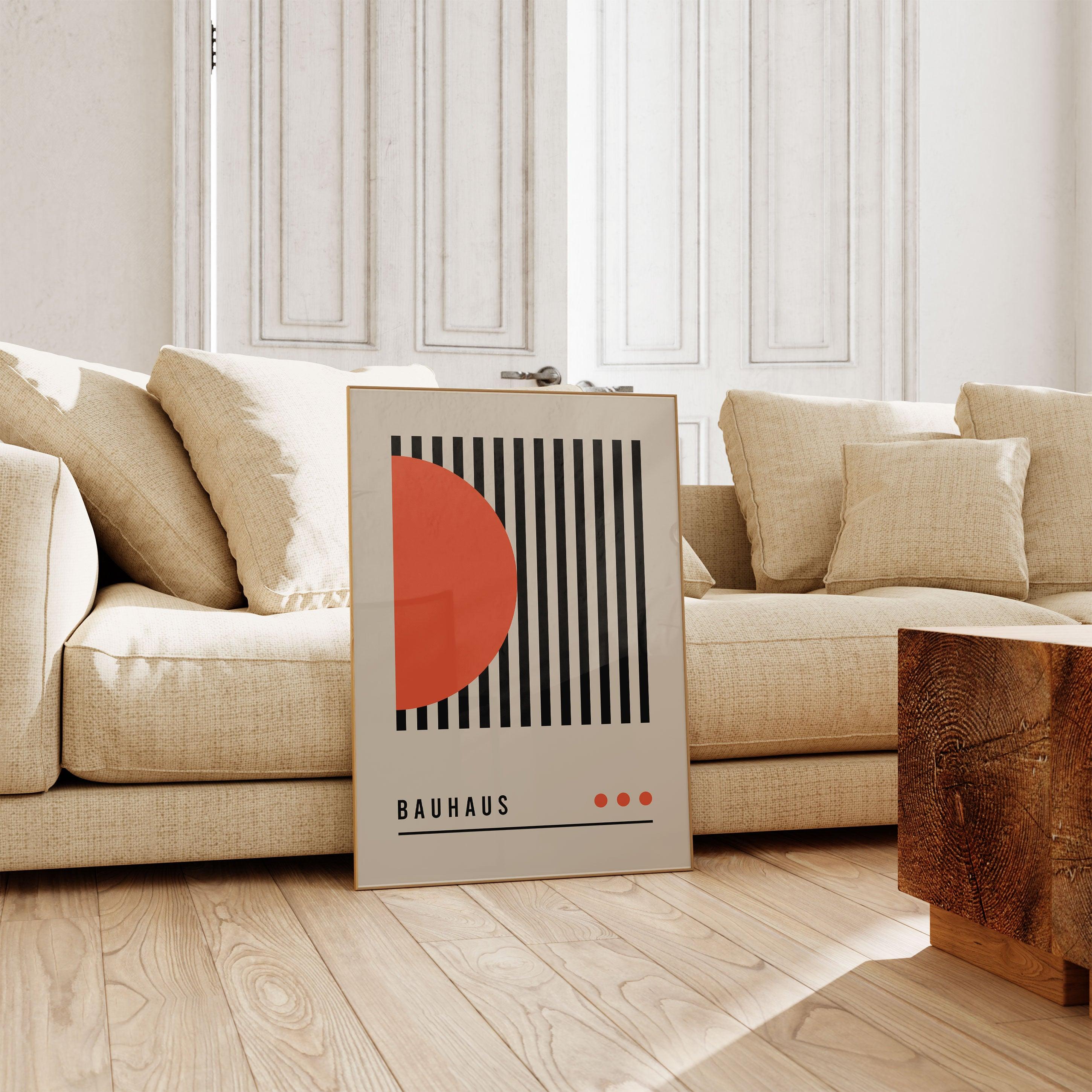 Bauhaus Orange Circle With Lines - stravee - Wall Art Print