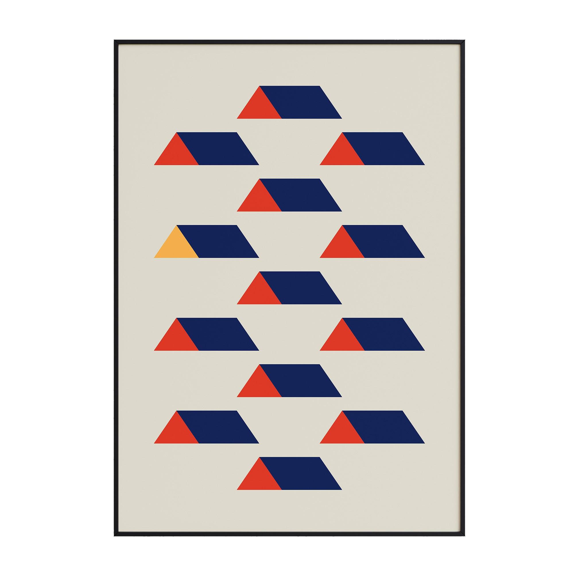 Bauhaus Red & Blue Triangles - stravee - Wall Art Print