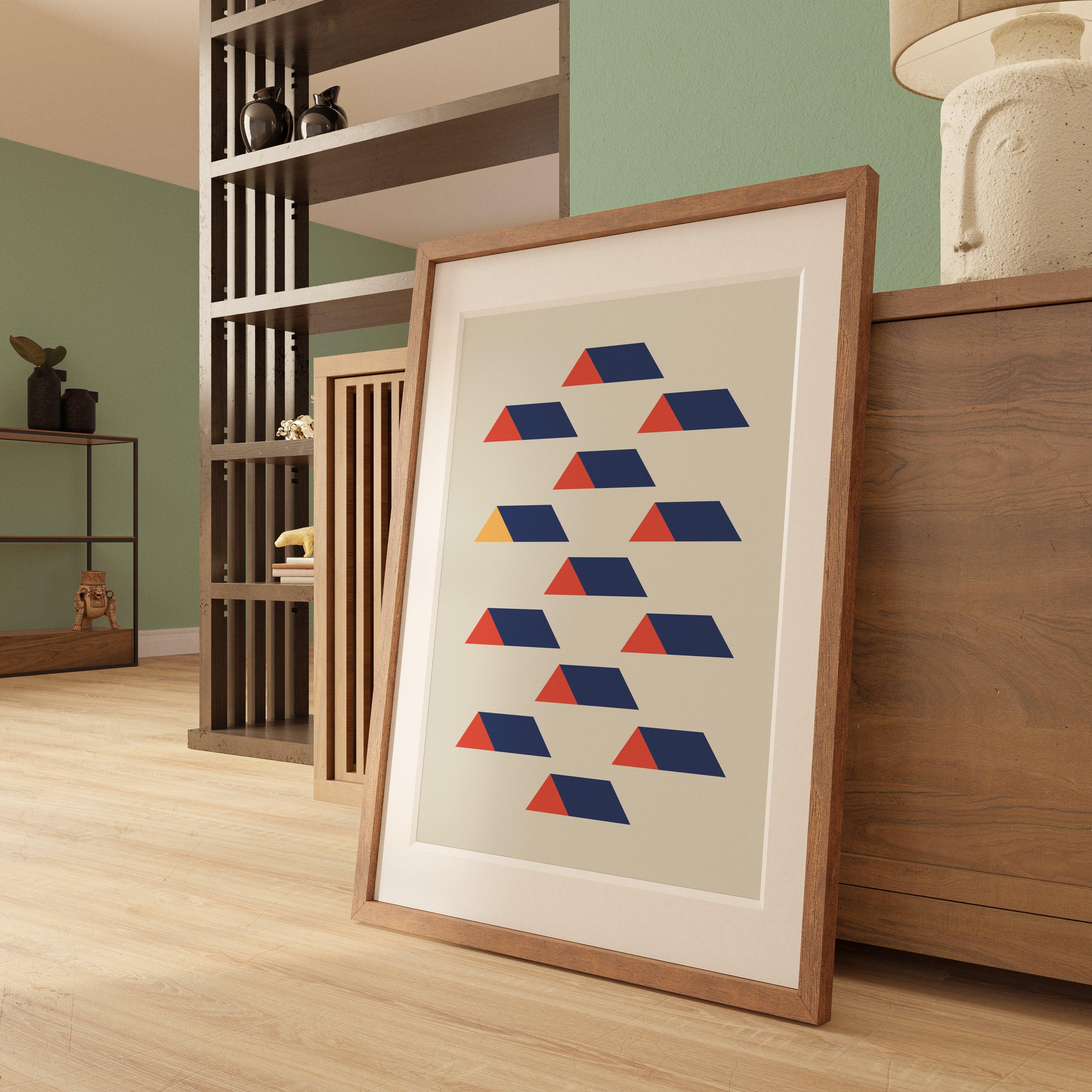 Bauhaus Red & Blue Triangles - stravee - Wall Art Print